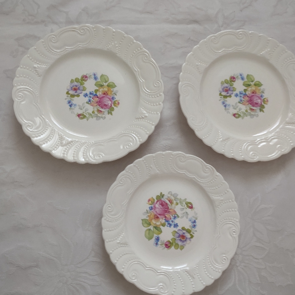 Vintage Thompson Old Liverpool Floral Scalloped 3 Plates